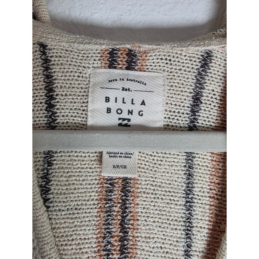 Billabong Striped Knit Hooded Pullover Sweater Womens Small Cream Coral Black - Picture 4 of 5